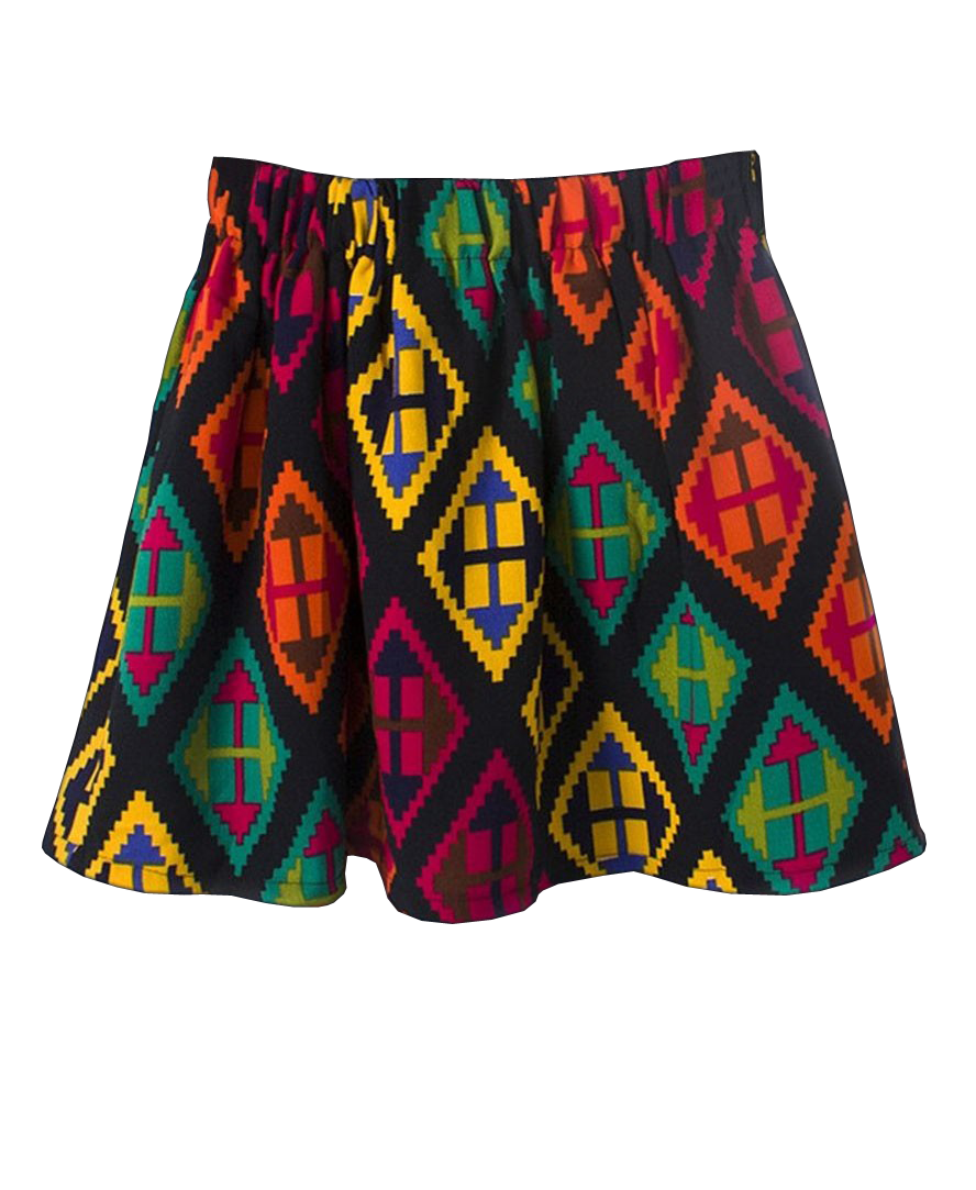 Diamond Pattern Print Elastic Waist Skirt