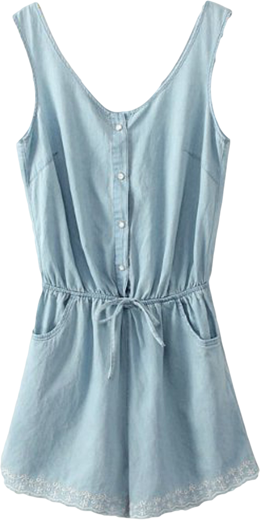 Blue Embroidery Drawstring Waist Romper Playsuit