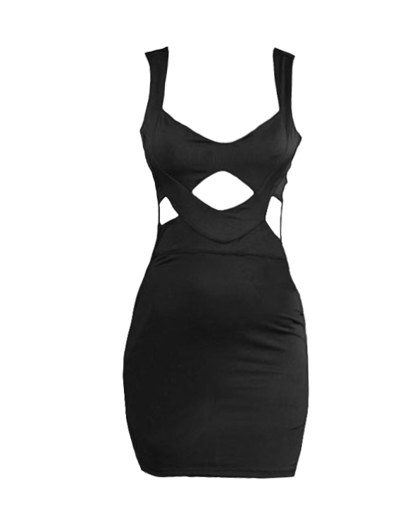 Strap Hollow Out Bodycon Black Dress