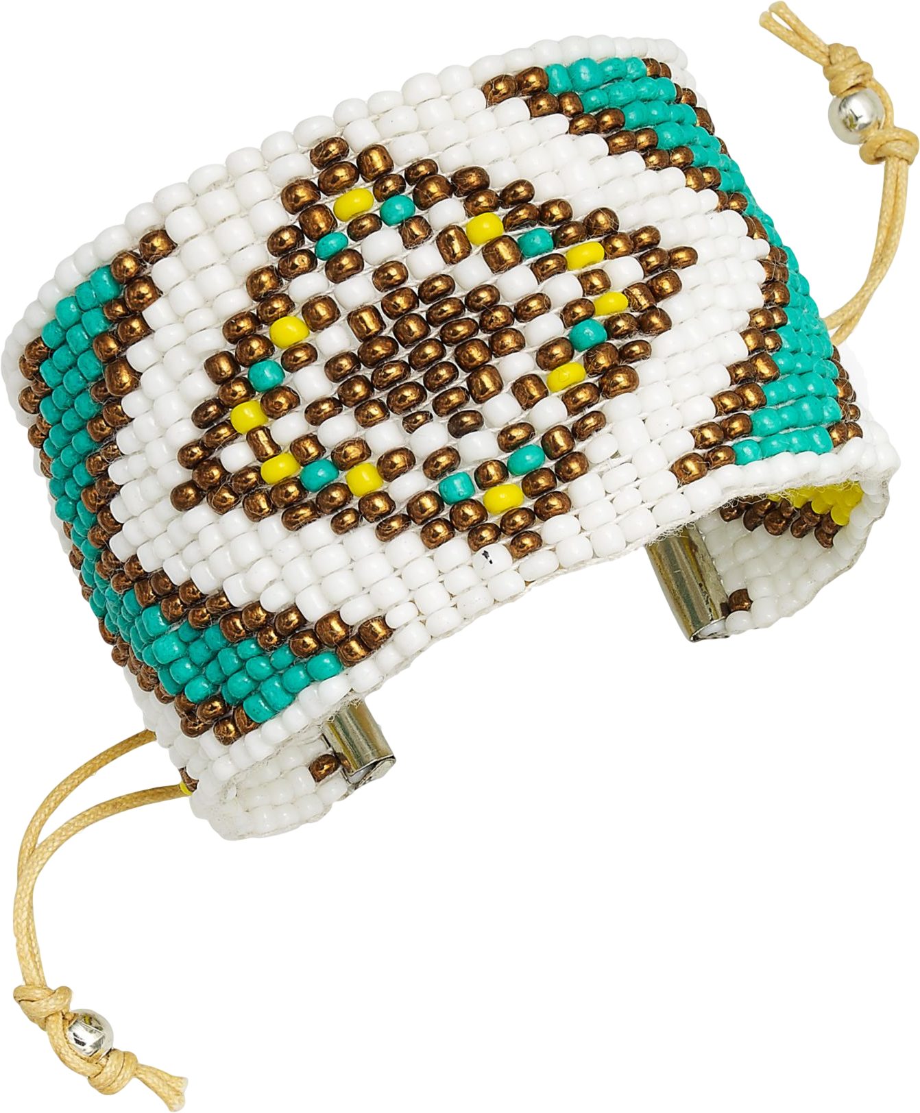 Ali Khan Silver-Tone Patterned Bead Wide Friendship Bracelet