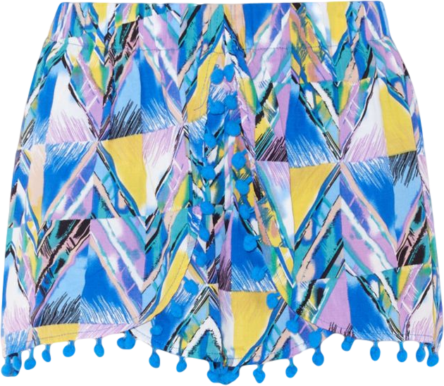 Mandi Blue Geo Print Pom Hem Shorts