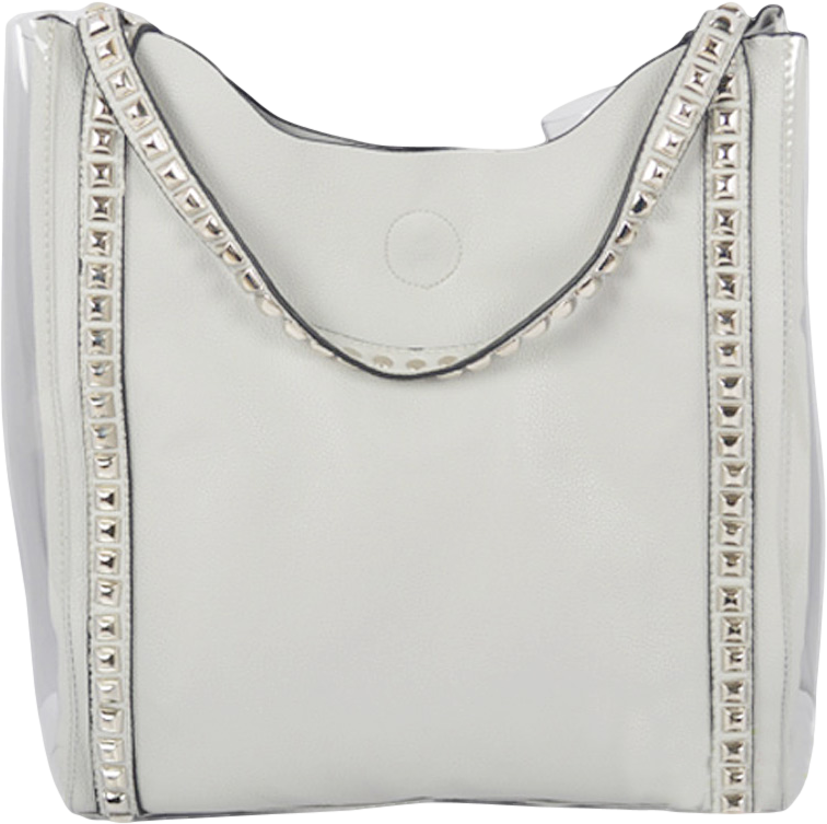 White Studded Shopping Bag With Plastic Details