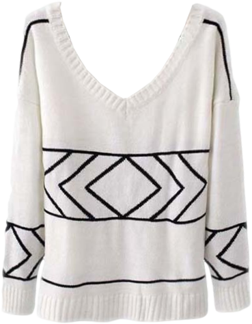Simple Knit Sweater With Line Print