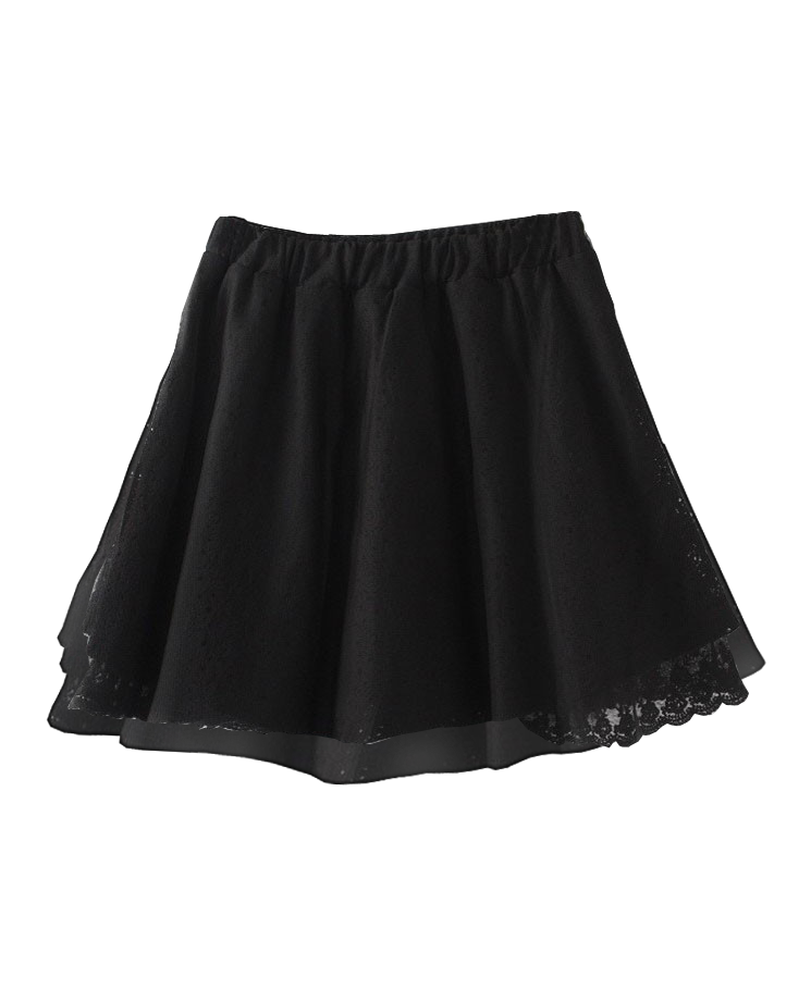Pure Color Net Matching Lace Mini Skirt