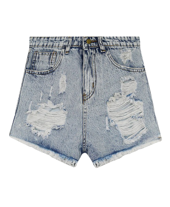 Retro Style High Waist Tassels Simple Ripped Denim Shorts