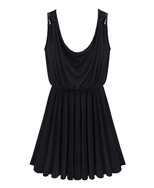 Back Hollow Out Pleated Black Dress