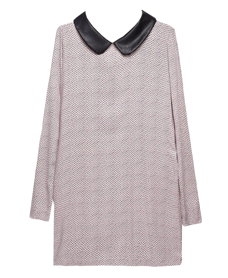 Printed Dress With Imitation Leather Lapel Collar