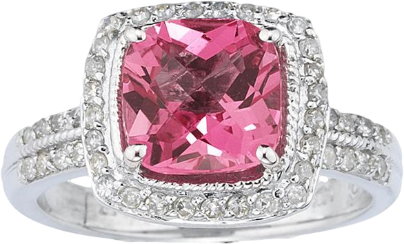 2.50 Carat Cushion Cut Pink Topaz & Diamond Ring in 14K White Gold