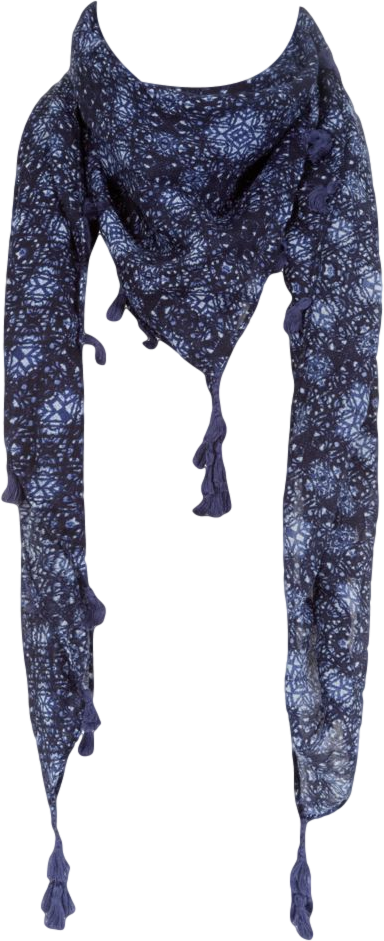 Blue Tile Print Tassel Scarf