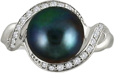 10mm Freshwater Black Pearl and White Topaz Royal Ring in .925 Sterling Silver