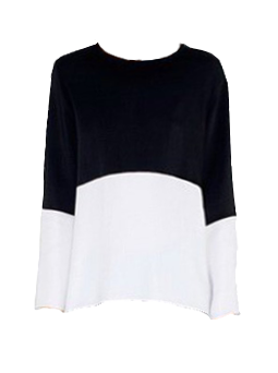 Black White Contrast Color Chiffon Blouse