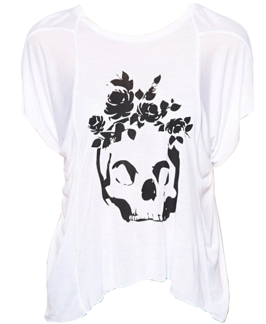 Rose Skull Print White T-shirt