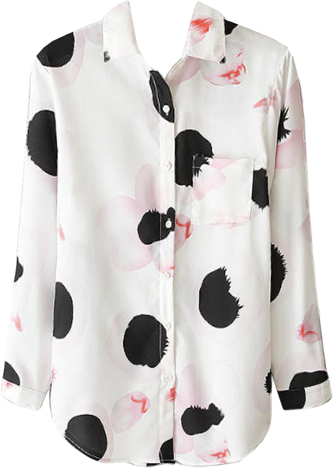 White Floral Print Long Sleeve Shirt