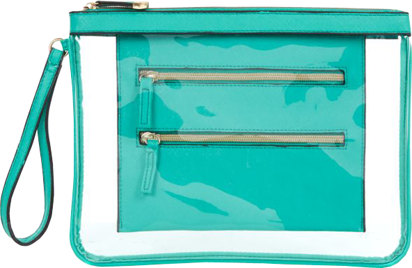 Turquoise Transparent Overlay Zip Clutch