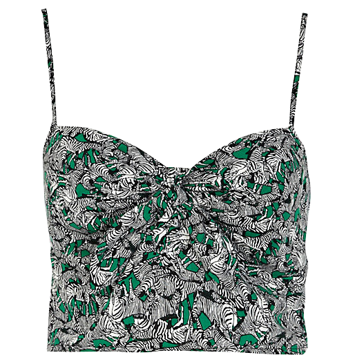 Green zebra print bow front bralet