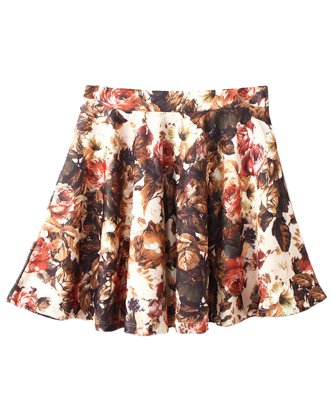 Floral Printed High Waist Wavy Edges Skirt