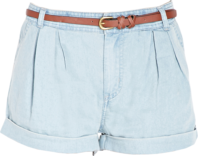 Pleated Chambray Shorts w/ Belt