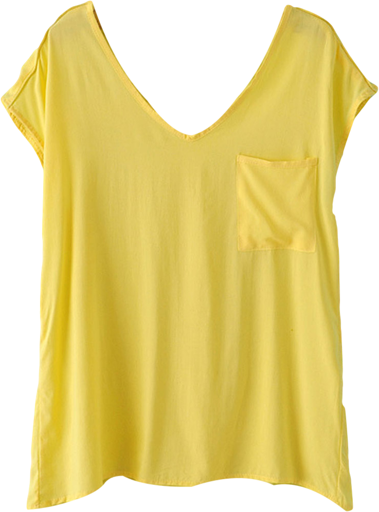 Yellow V Neck Basic Blouse