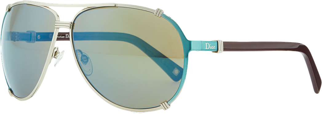 Metal Aviator Sunglasses with Enamel, Gold/Blue