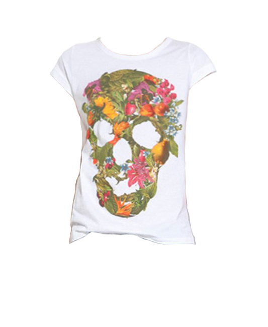 Flower Pattern Colorful Skull Print White T-shirt