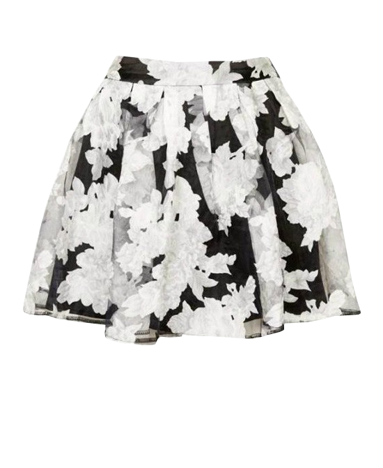 Retro Style White Flower Print Skater Skirt
