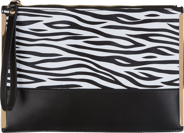 Monochrome Zebra Print Contrast Metal Trim Clutch