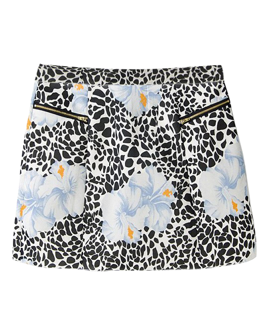 Retro Style Flower Print Skirt With Black Spots