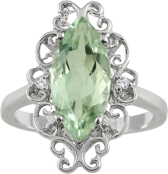 3.00 Carat Marquise Green Amethyst and Diamond Deco Ring in .925 Sterling Silver