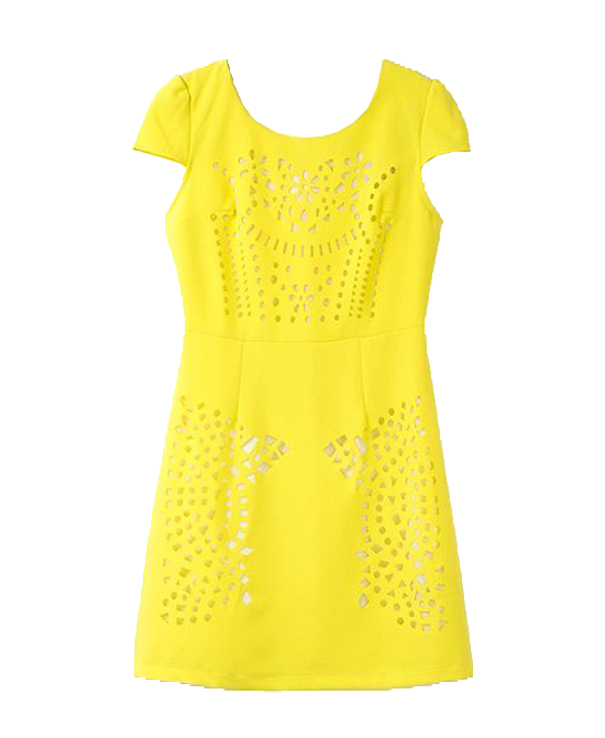 Pure Color Short Sleeves Cutout Chiffon Dress