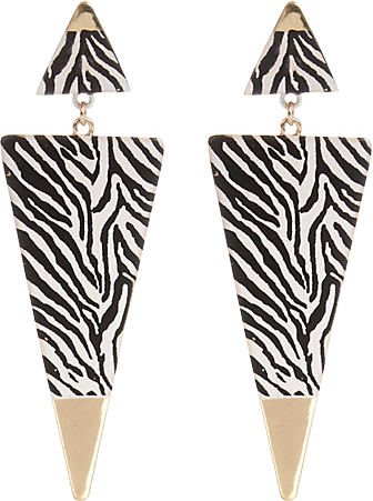 Black zebra print triangle drop earrings