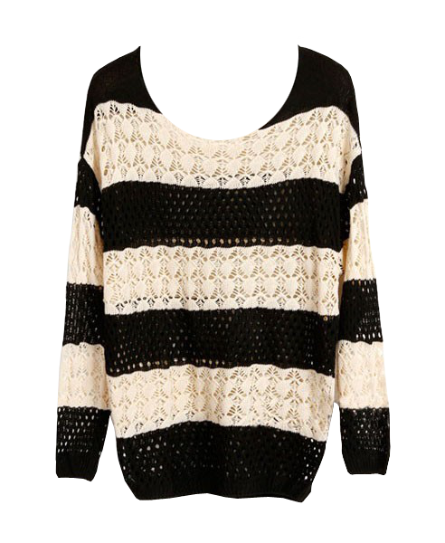 Striped Crochet Batwing Sweater
