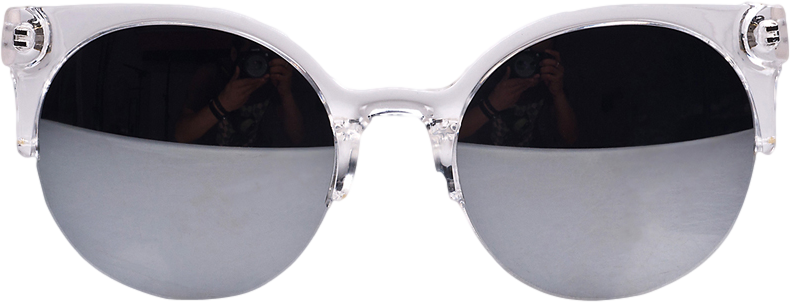 Silvery Half Frame Round Sunglasses with Mirror Lens
