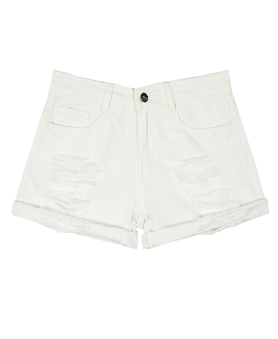 White Korean BF Style Loose Fit Ripped Denim Shorts