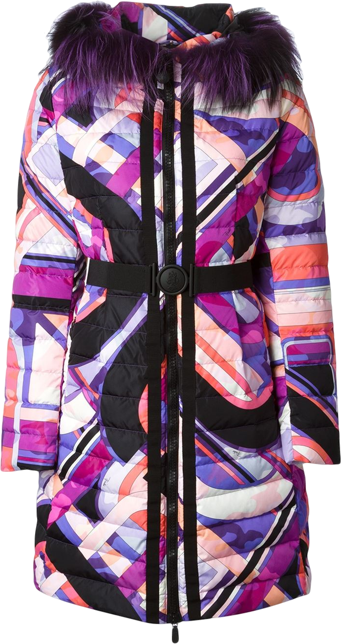 trimmed hood printed padded coat