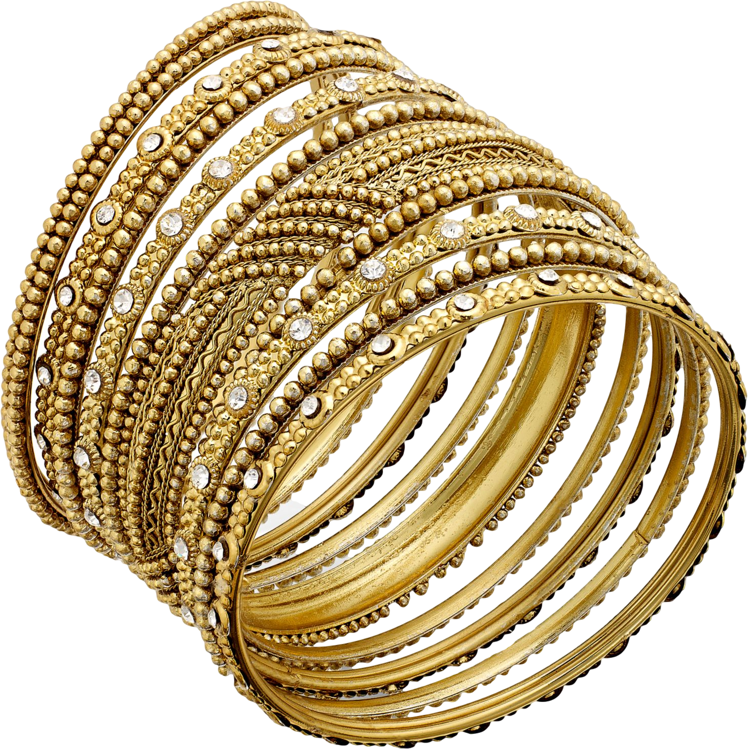 Bar III Gold-Tone Crystal-Accented Textured Bangle Bracelet Set