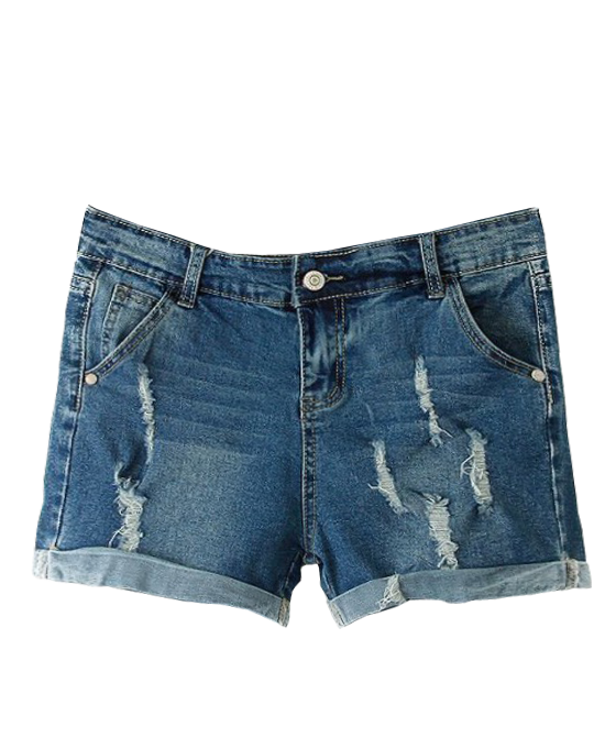 Ripped Blue Denim Shorts