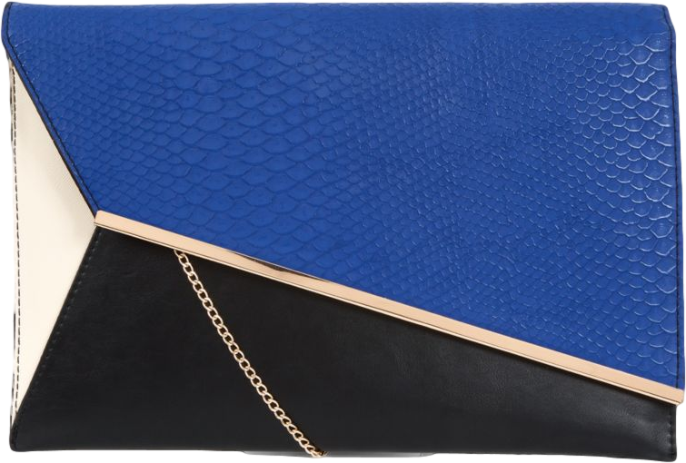 Dark Blue Crocodile Panel Asymmetric Colour Block Clutch