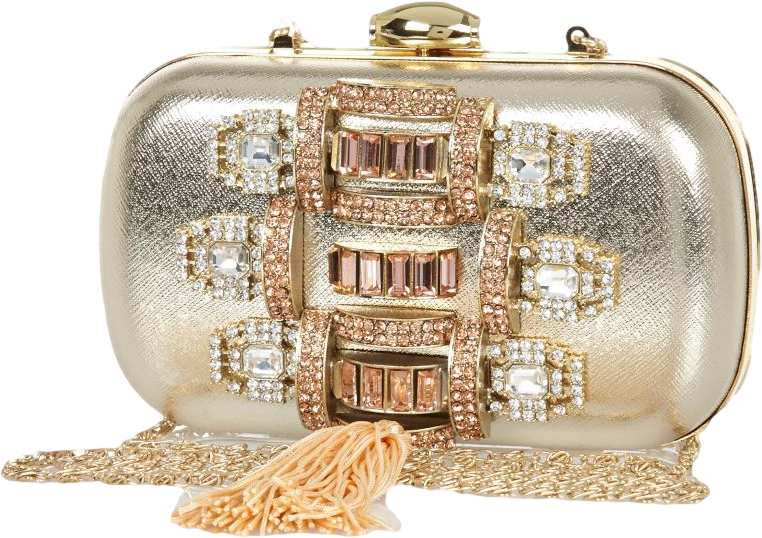 Gold embellished tassel box clutch bag