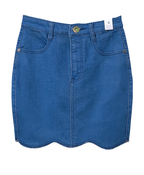 High Waist Wave Hem Denim Skirt