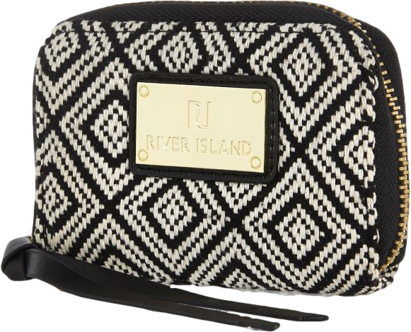 Black textured geometric print purse
