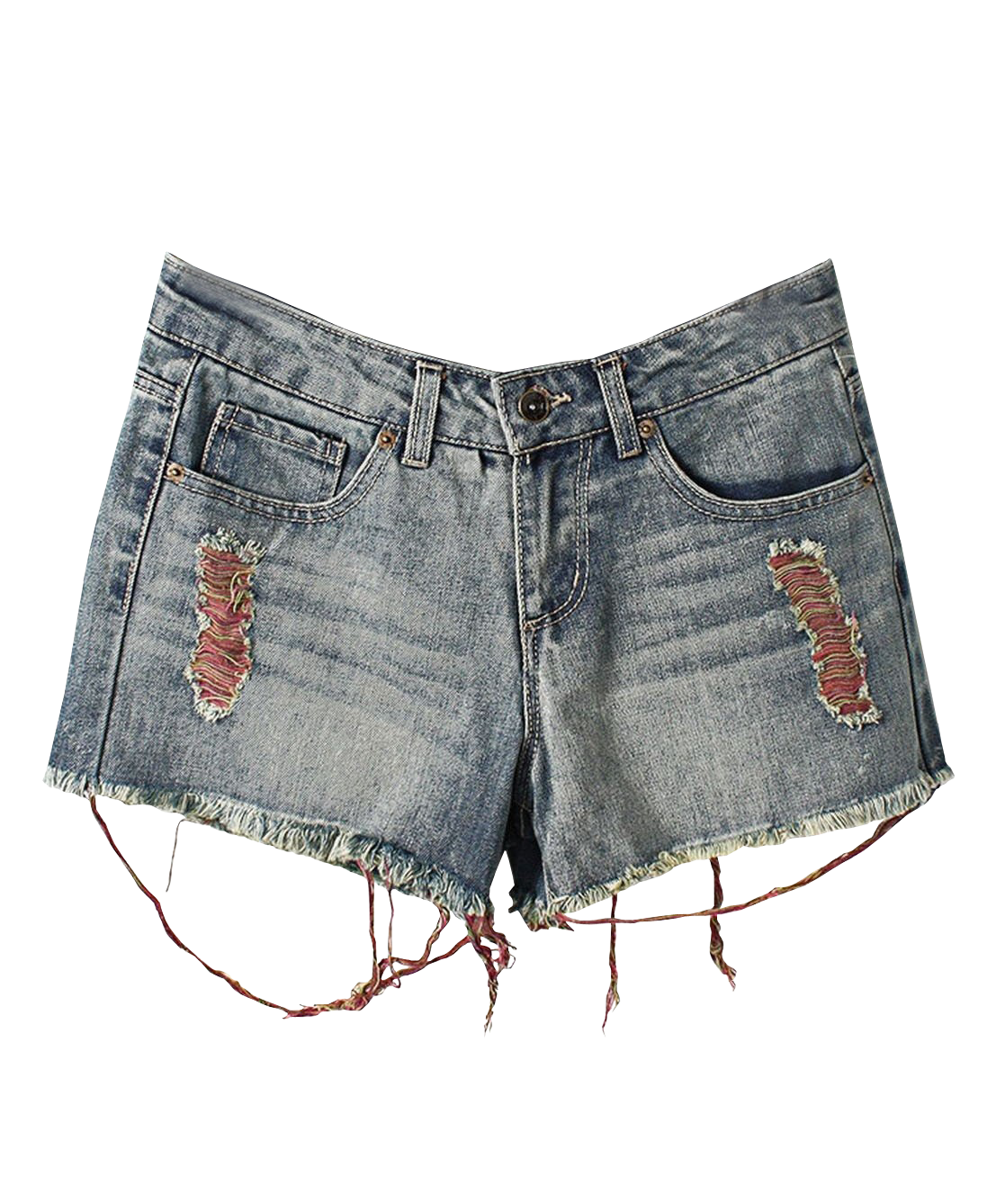 Frayed Short Jeans With Colorful Thread