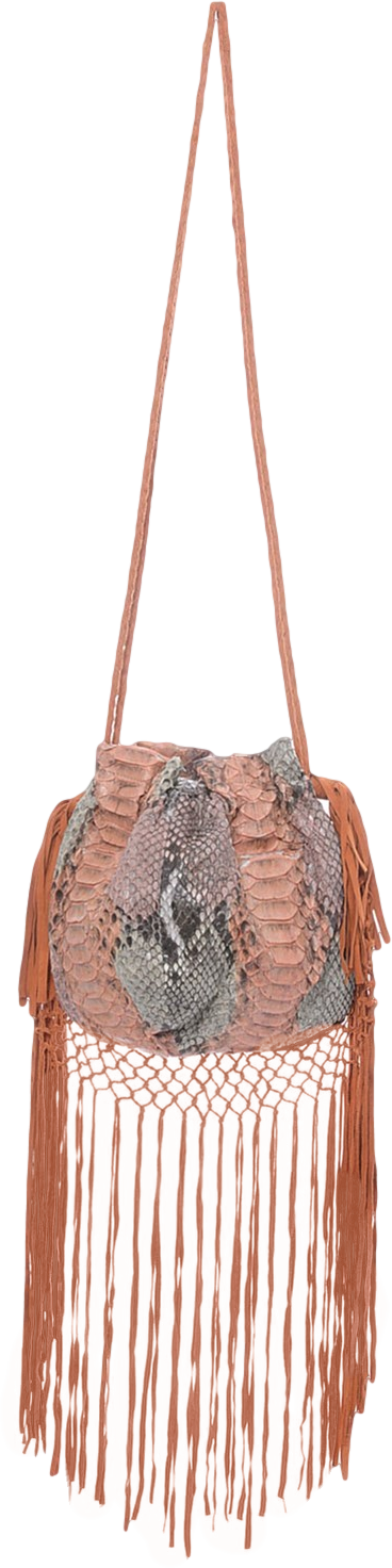 Python Leather Drawstring Tote Oyster in orange