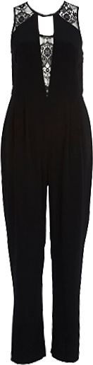 Black lace insert plunge jumpsuit
