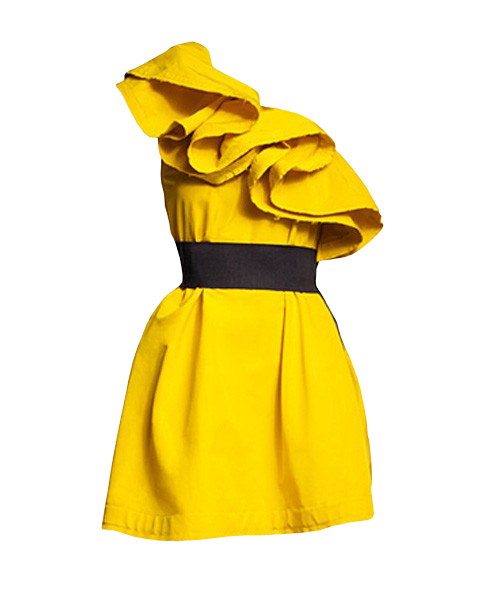 One Shoulder Ruffle Evening Dress with Sinched Waist