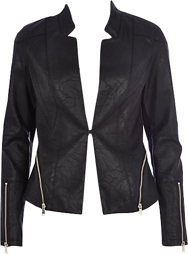 Black leather-look zip trim blazer