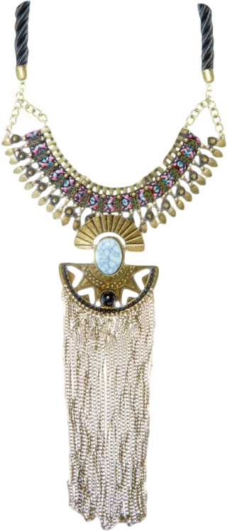 Blue Aztec Print Tape Tassel Necklace