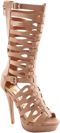 Battle Belle Tall High Heel Gladiator Sandals - Nude